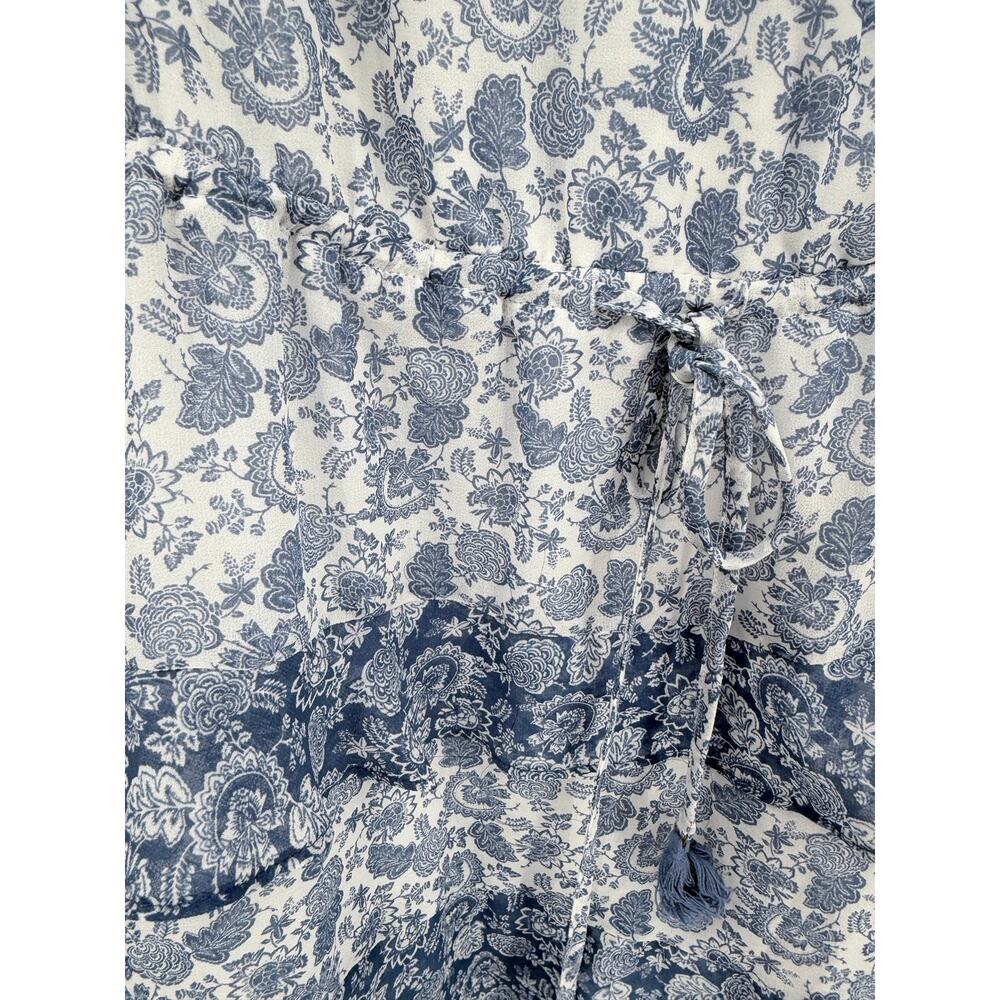 1.State Blue White Paisley Tiered Ruffle Mini Dress Puff Sleeve Tie Waist Medium - Picture 4 of 9